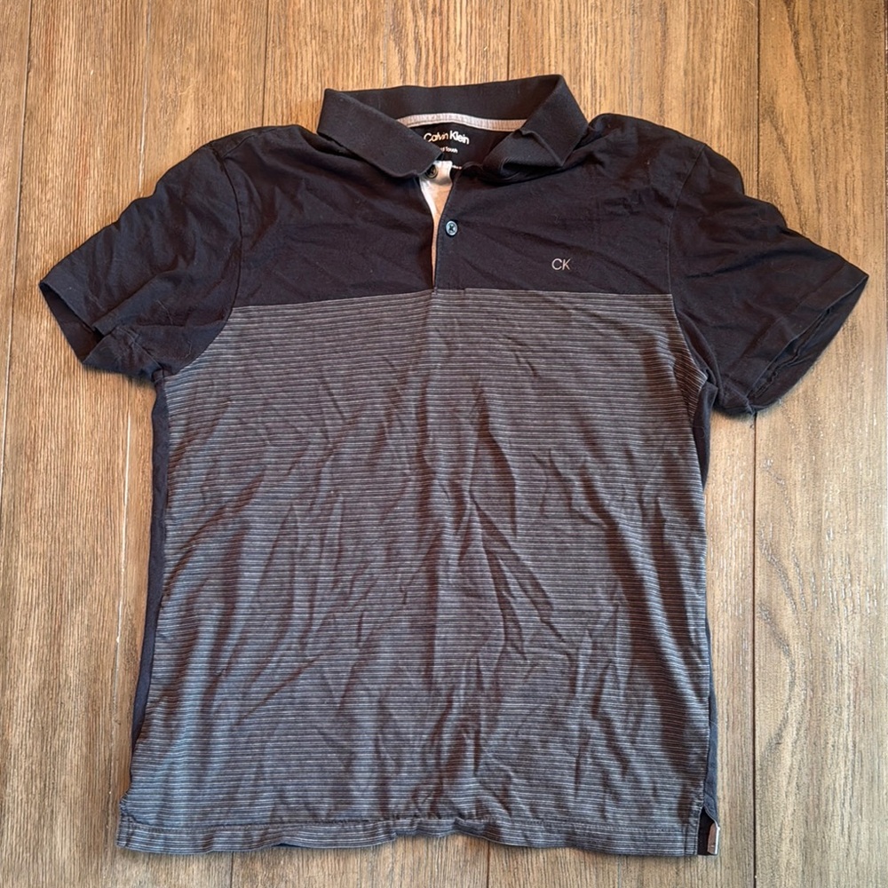 Calvin Klein Black and Gray Polo Shirt Classic Style